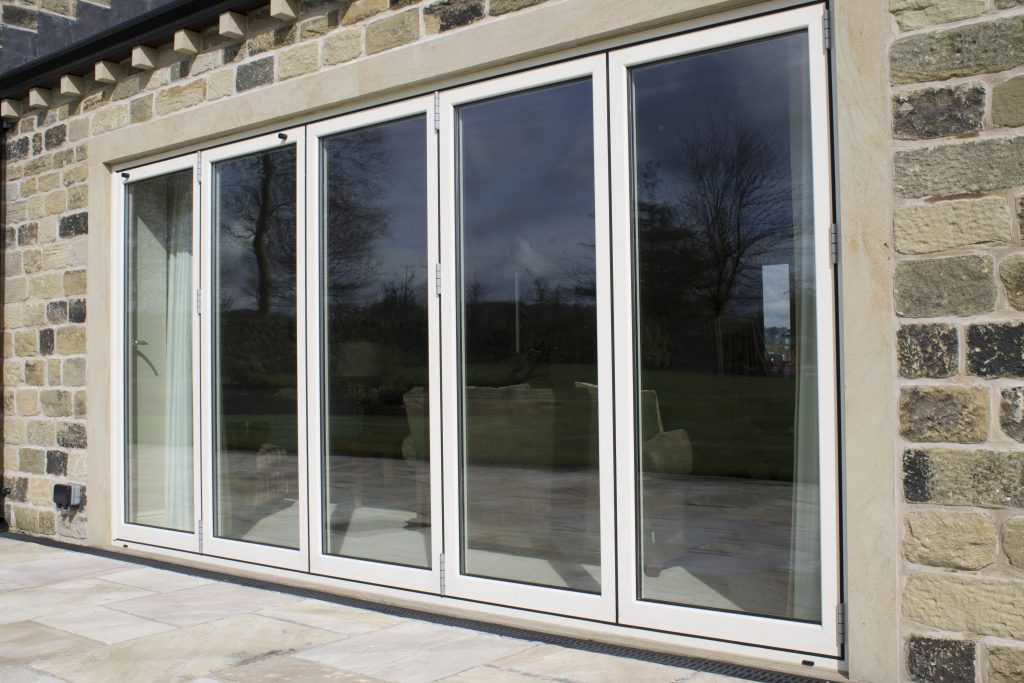 5 panel white aluminium bi-folding doors